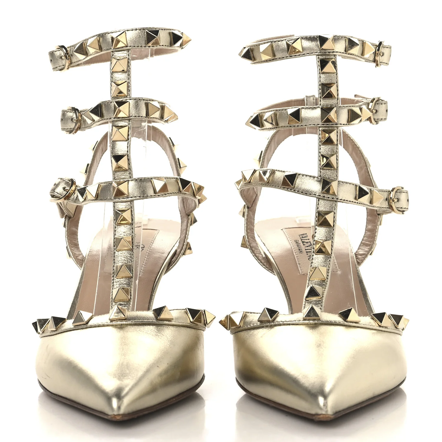 Metallic Nappa Rockstud Ankle Strap 65mm Pumps 36 Gold - Top Club