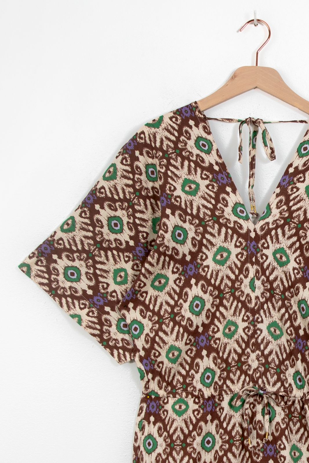 Donkerbruine kaftan jumpsuit met ikat print