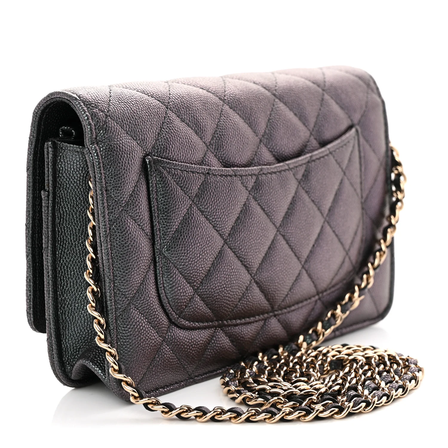 Iridescent Caviar Quilted Wallet on Chain WOC Dark Blue - Top Club