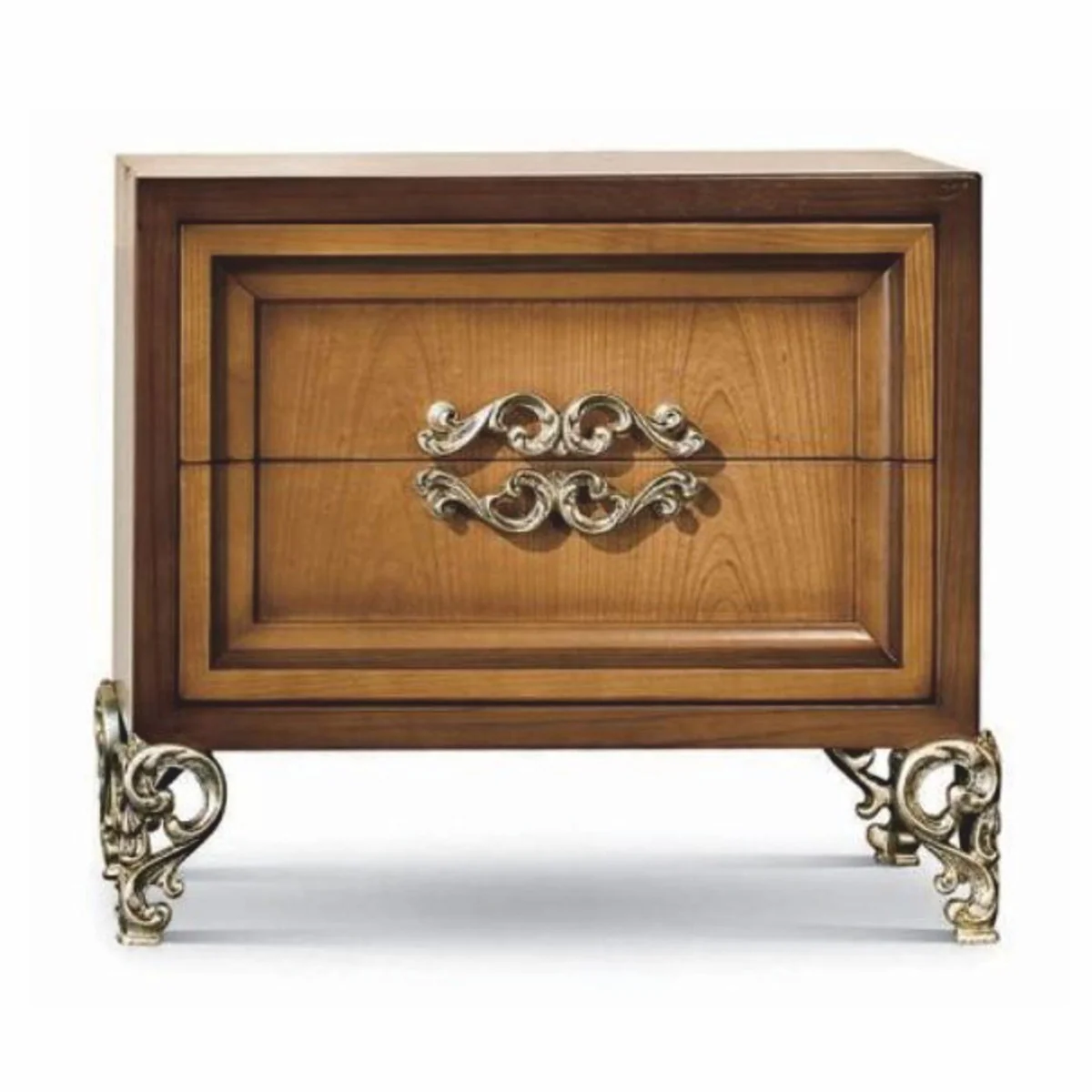 Luxury baroque night dresser dark brown / brown / silver 62.5 cm - Made in Italy