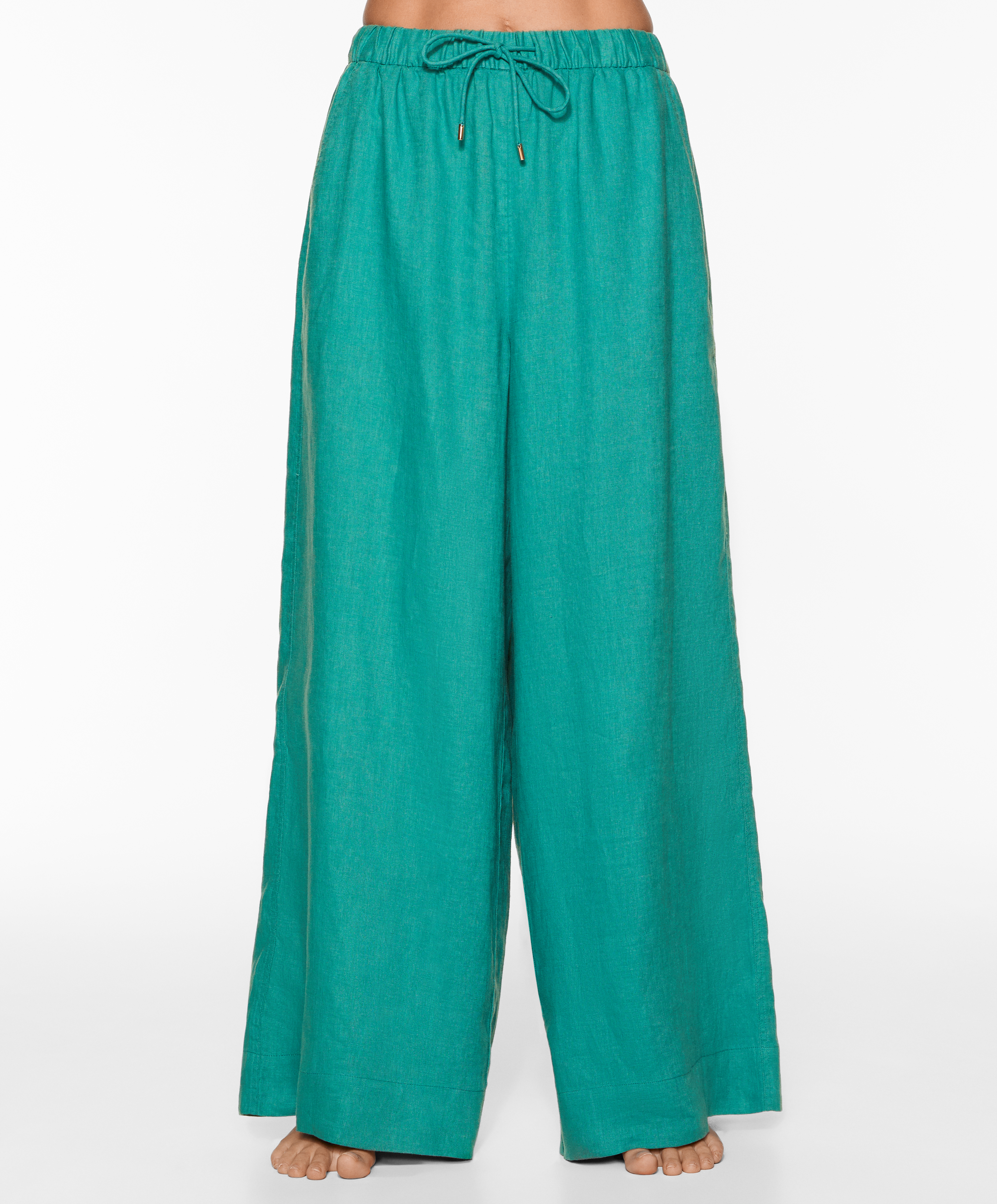 OYSHO 100% linen wide straight-leg trousers