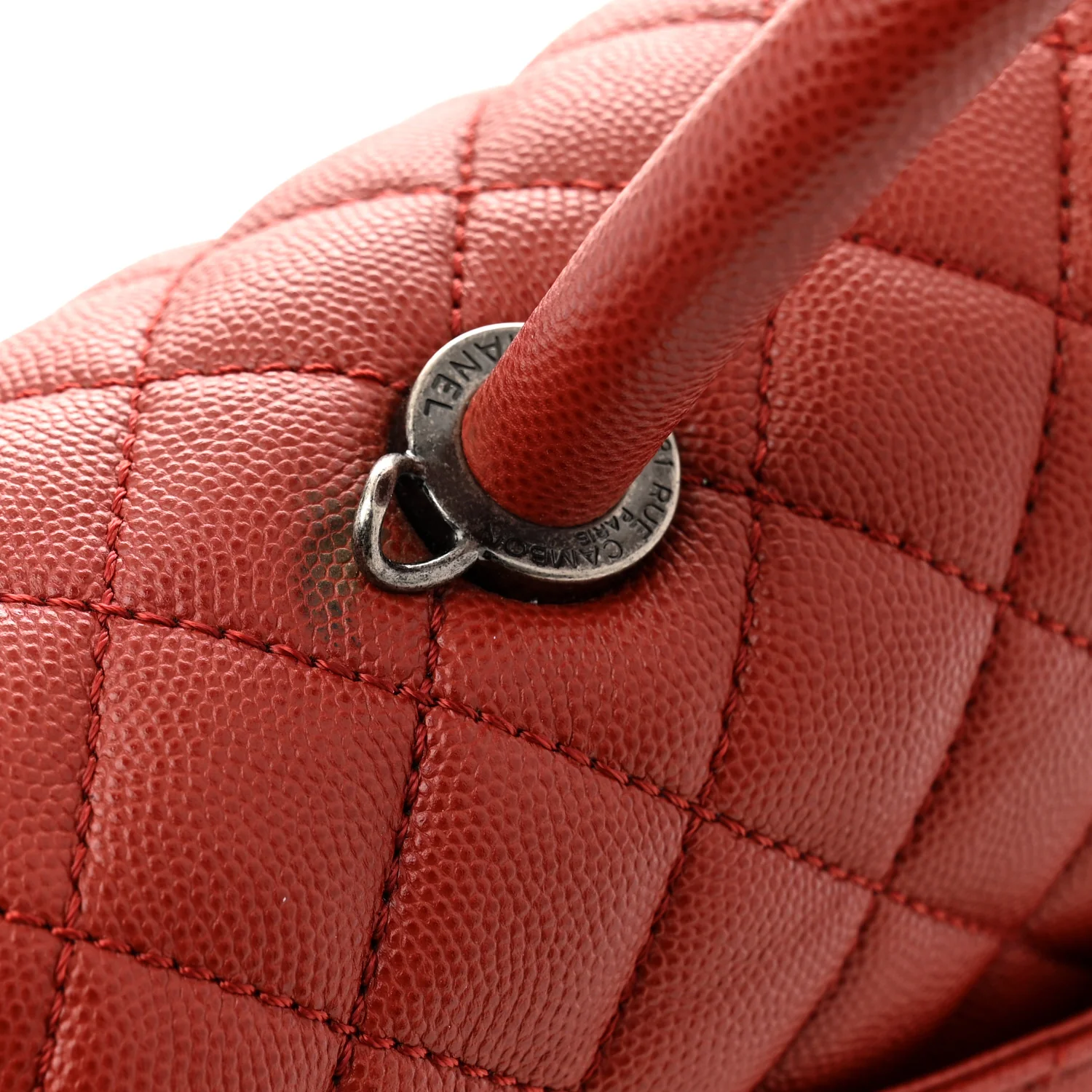 Caviar Quilted Medium Coco Handle Flap Dark Red - Top Club
