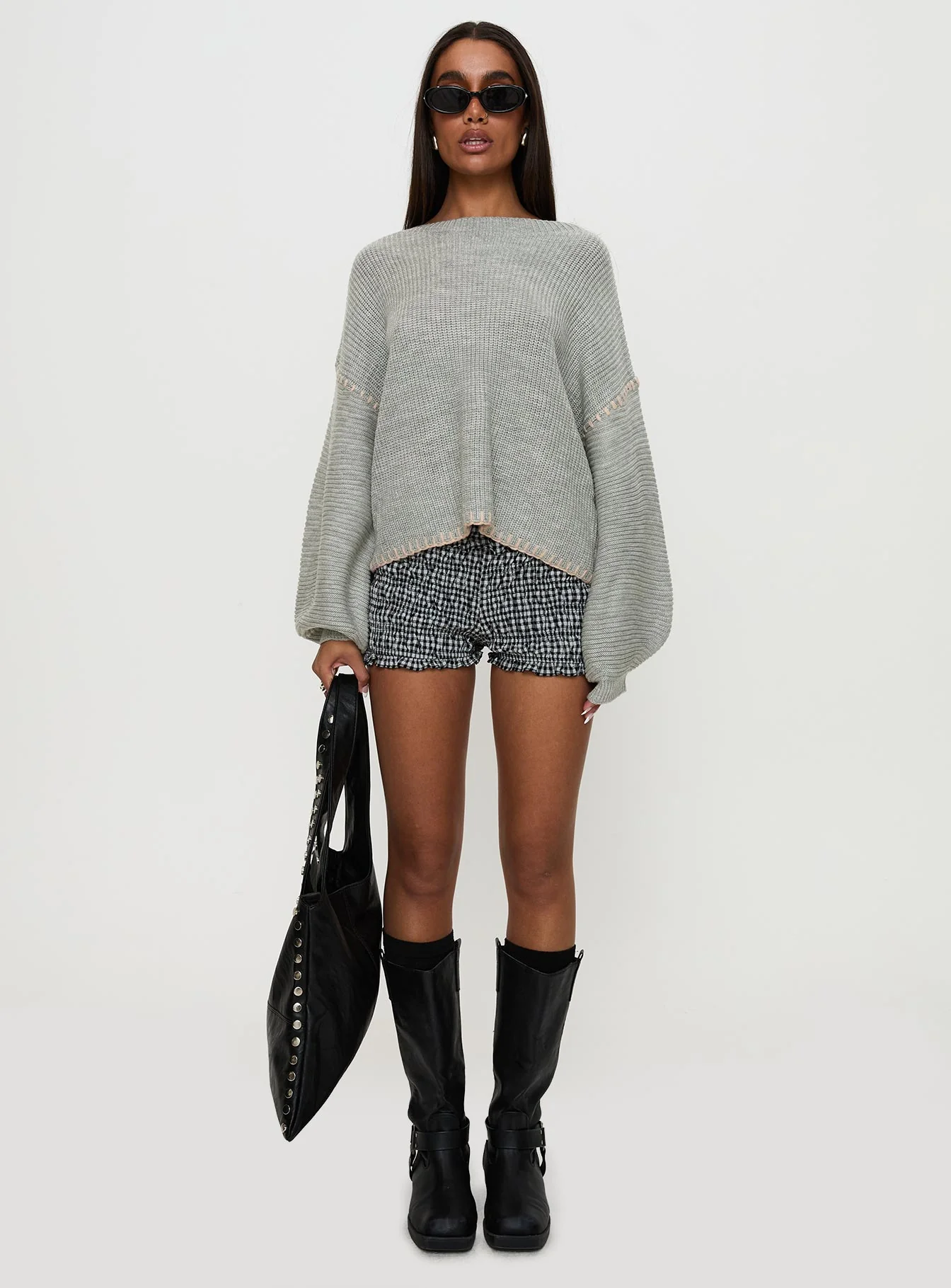 Baby I'm Back Knit Sweater Grey / Pink