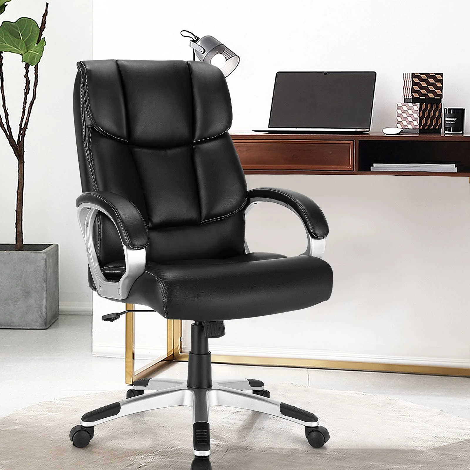 BEFOUNDLOVELY Executive Office Chair, Leather High Back Managerial Chair, Big and Tall Desk Chair with Soft Padded Armrest