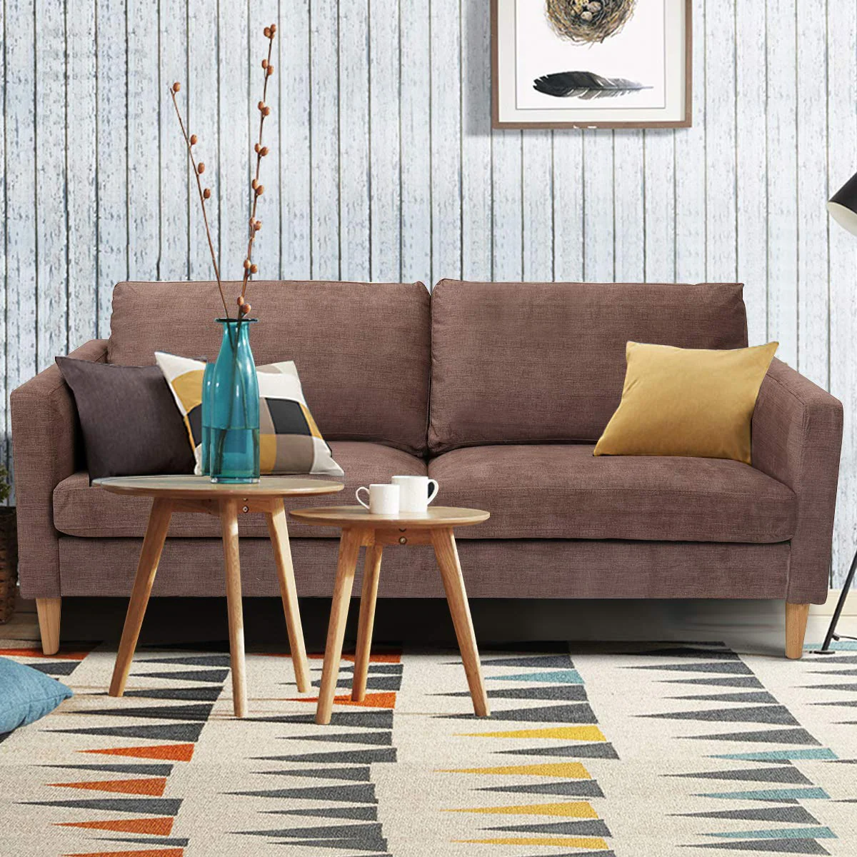 BEFOUNDLOVELY Modern Upholstered Fabric Accent Futon Sofa Bed w/Wood Leg and Armrest