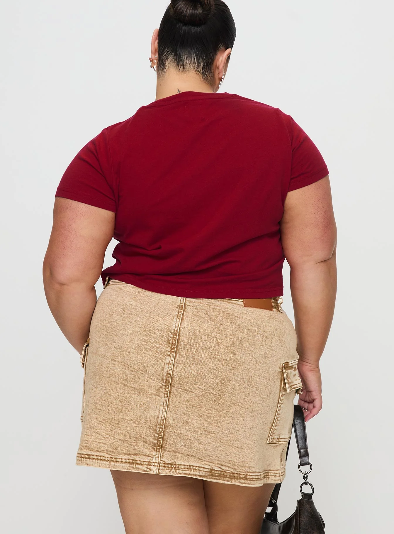 Velveta Low Rise Denim Skirt Camel Curve