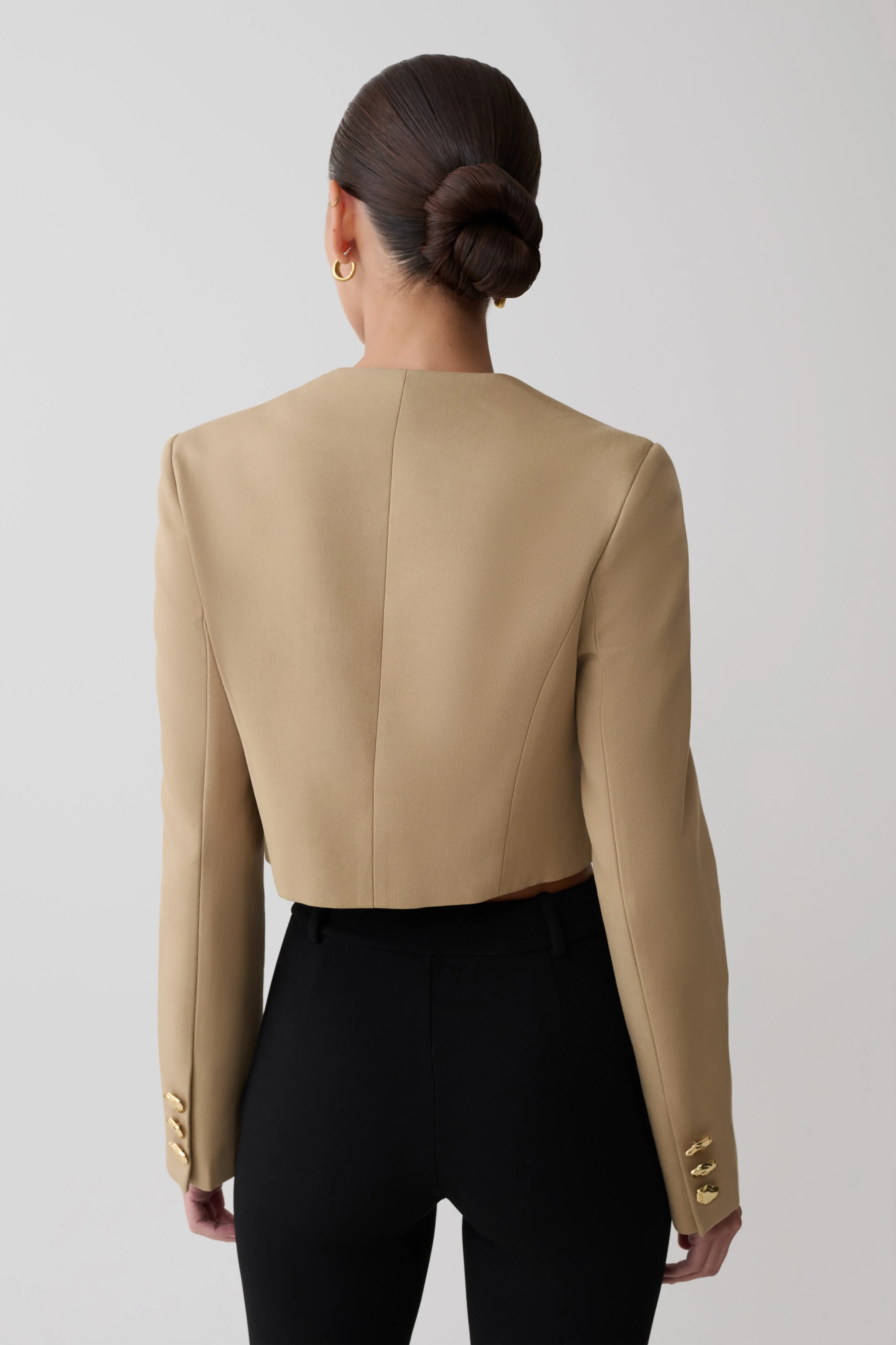 Marielle Button Up Cropped Jacket - Taupe
