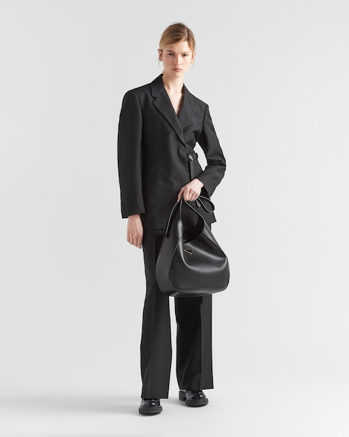 PP Large leather shoulder bag with topstitching - Black - Top Club