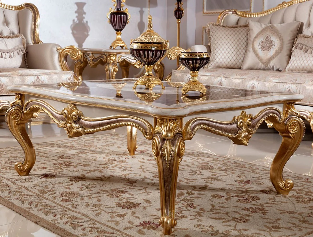 Luxury baroque coffee table white / brown / gold - magnificent living room table in baroque style - luxury living room furniture in baroque style - baroque furniture - baroque living room furnishings