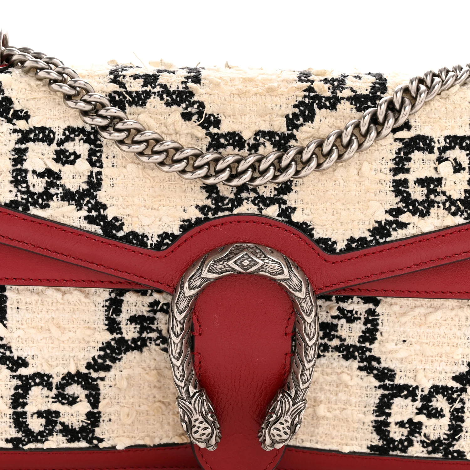 Tweed GG Monogram Small Dionysus Shoulder Bag White Black Romantic Cherry - Top Club
