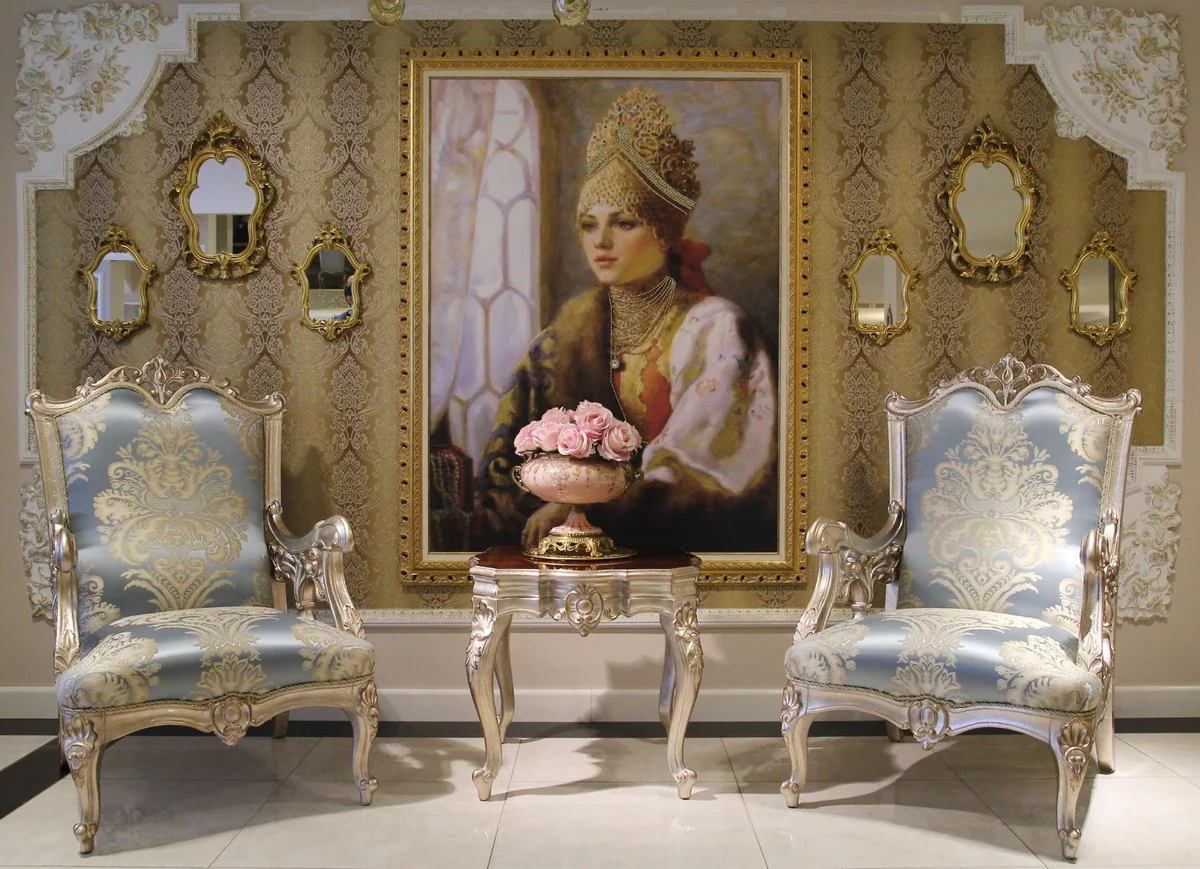 Luxury baroque living room set - 2 sofas & 2 armchairs & 1 coffee table & 2 side tables - living room furniture in baroque style - noble and magnificent