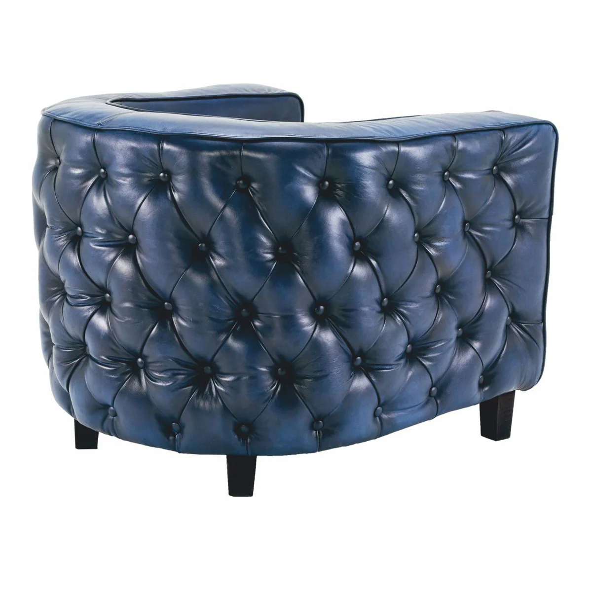Luxury Chesterfield genuine leather armchair blue / black - leather furniture