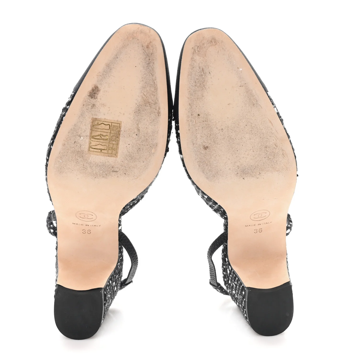Tweed Polkadot Grosgrain Cap Toe CC Slingback Pumps 36 Black White Silver - Top Club