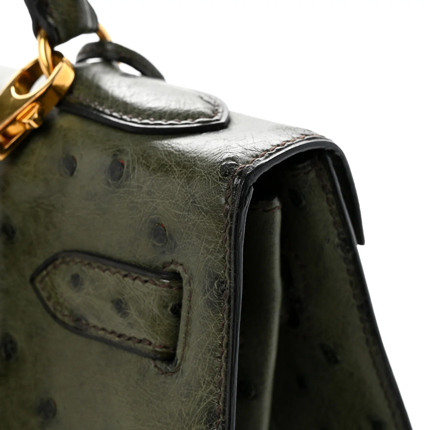 Ostrich Kelly Sellier 32 Vert Olive - Top Club