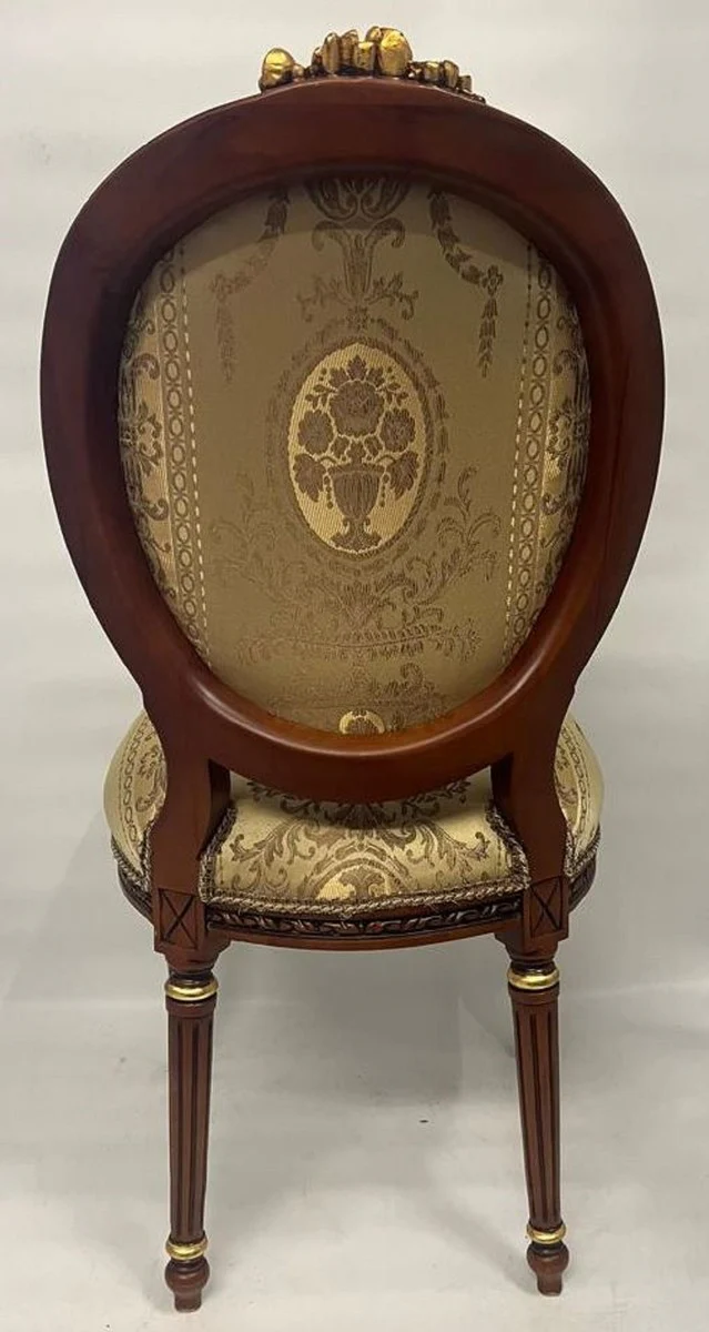 Baroque Dining Room Chair Medallion Gold Pattern / Dark Brown / Gold - Handmade Solid Wood Antique Style Kitchen Chair with Pattern - Dining Room Furniture in Baroque Style - Baroque Furniture