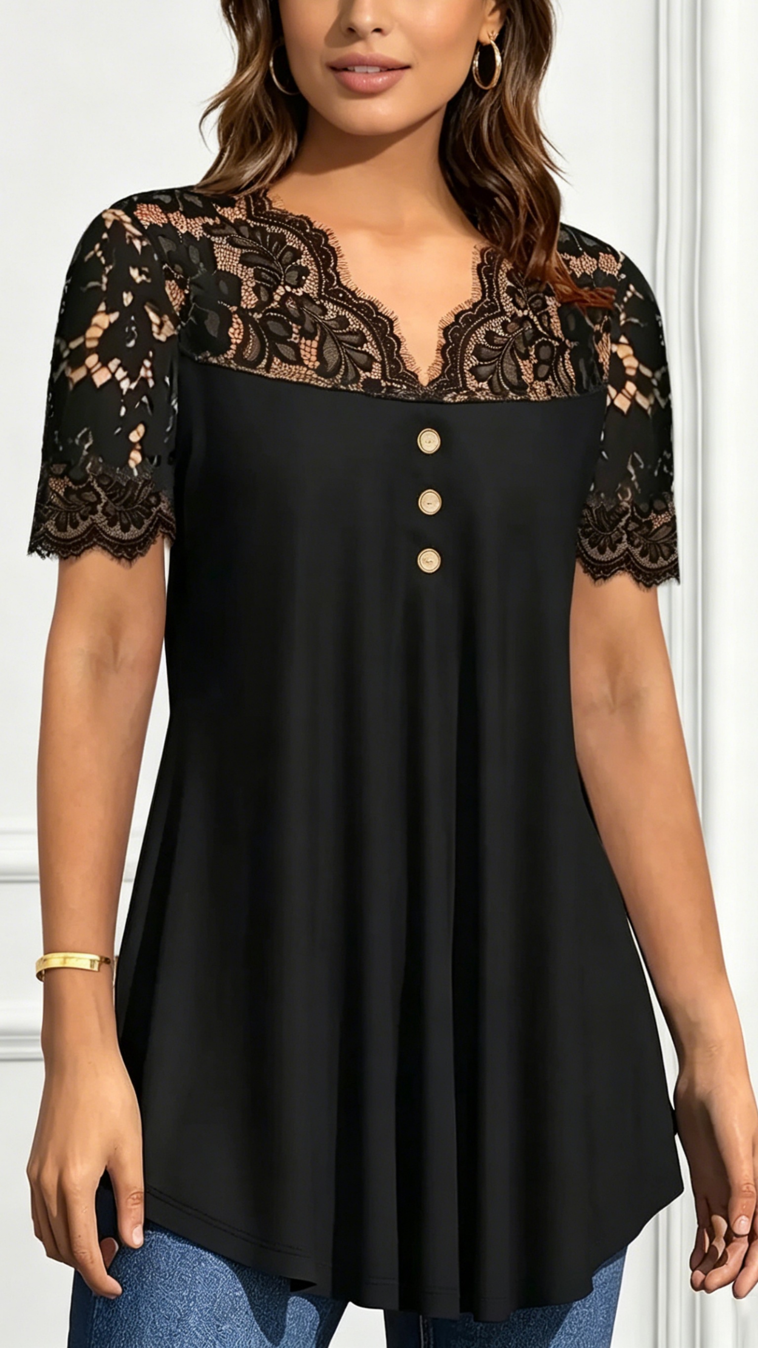 Women's Lace V-Neck Waist-Cinching Top - Nordfashionstorm - Women's Clothing, Fashion for You - Nordfashionstorm.com