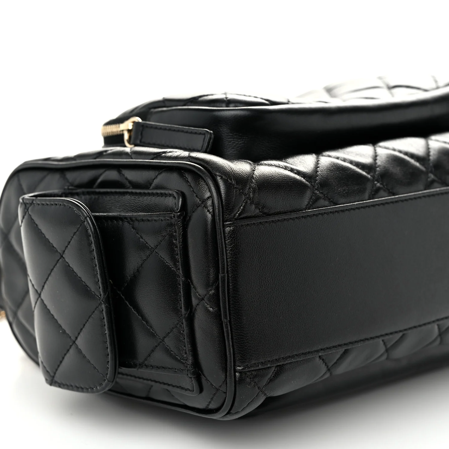 Shiny Crumpled Lambskin Quilted Medium Preppy Pocket Camera Case Black - Top Club