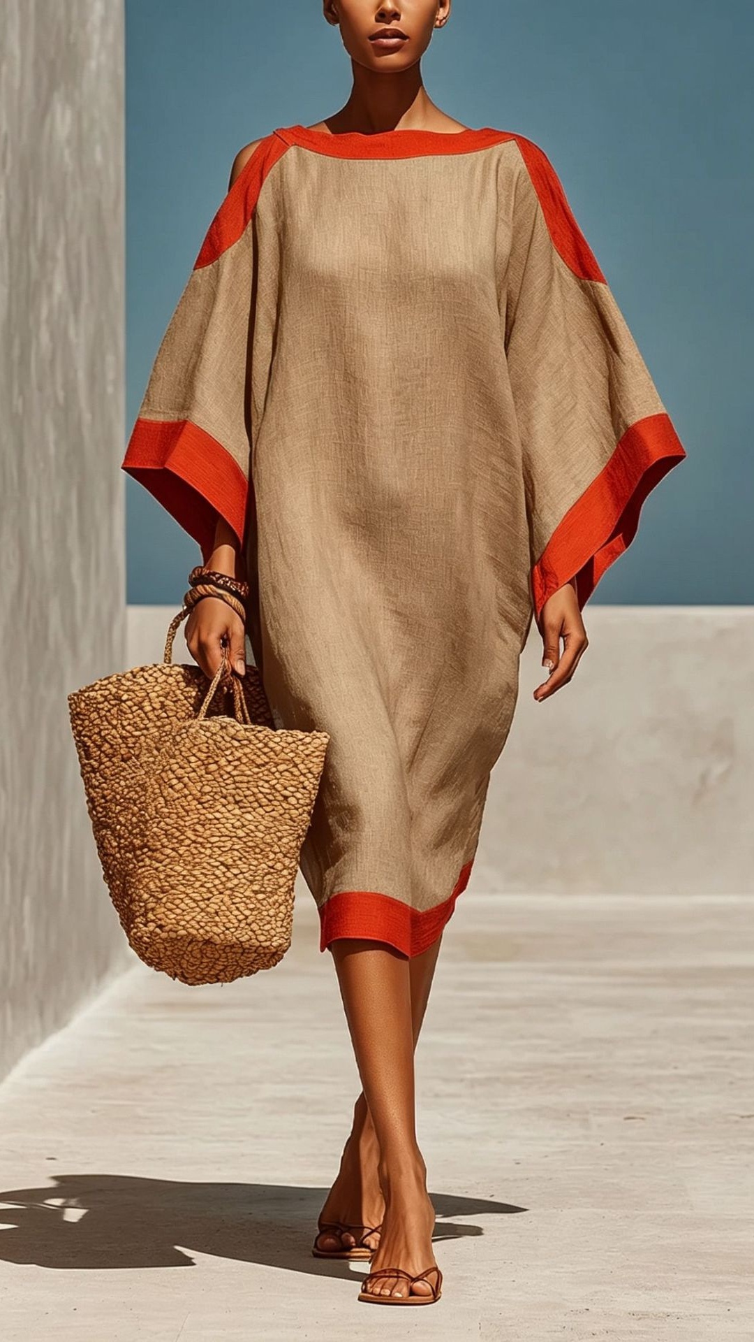 Women's Resort Style Linen Color Block Off-Shoulder Loose Dress - Nordfashionstorm - Women's Clothing, Fashion for You - Nordfashionstorm.com