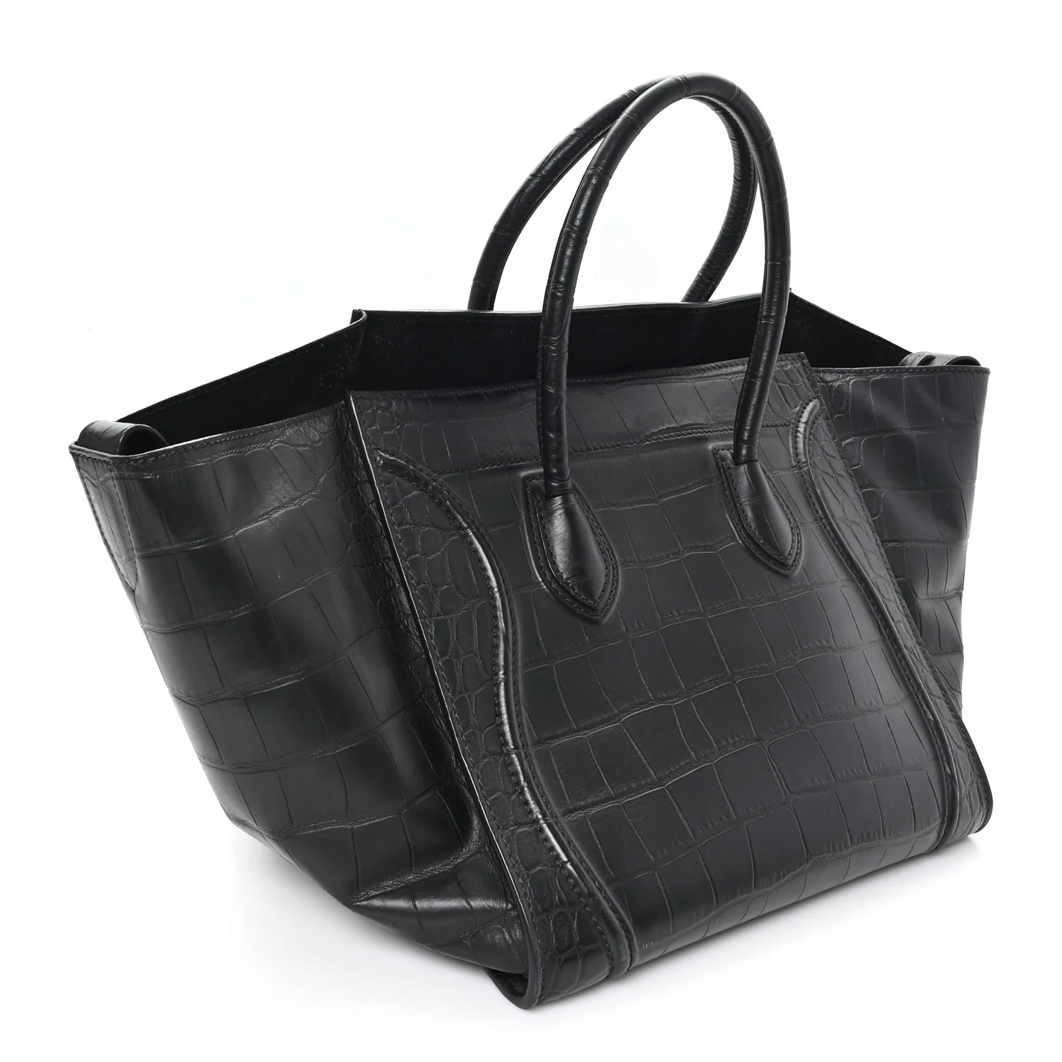 Crocodile Embossed Calfskin Medium Phantom Luggage Black