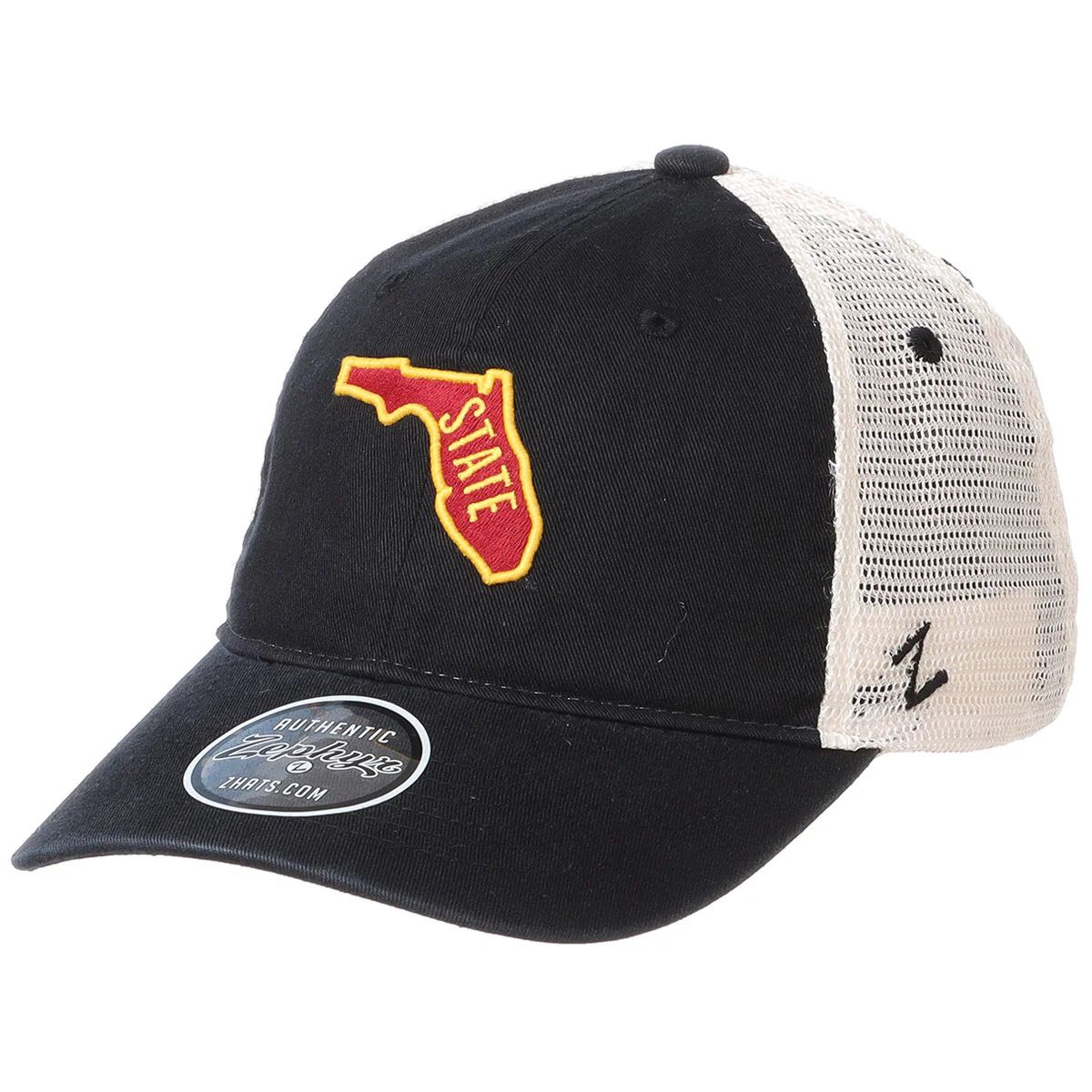 Zephyr College Vault State of Florida Adjustable Relaxed Fit Mesh Trucker Hat - Black - MoB Apparel