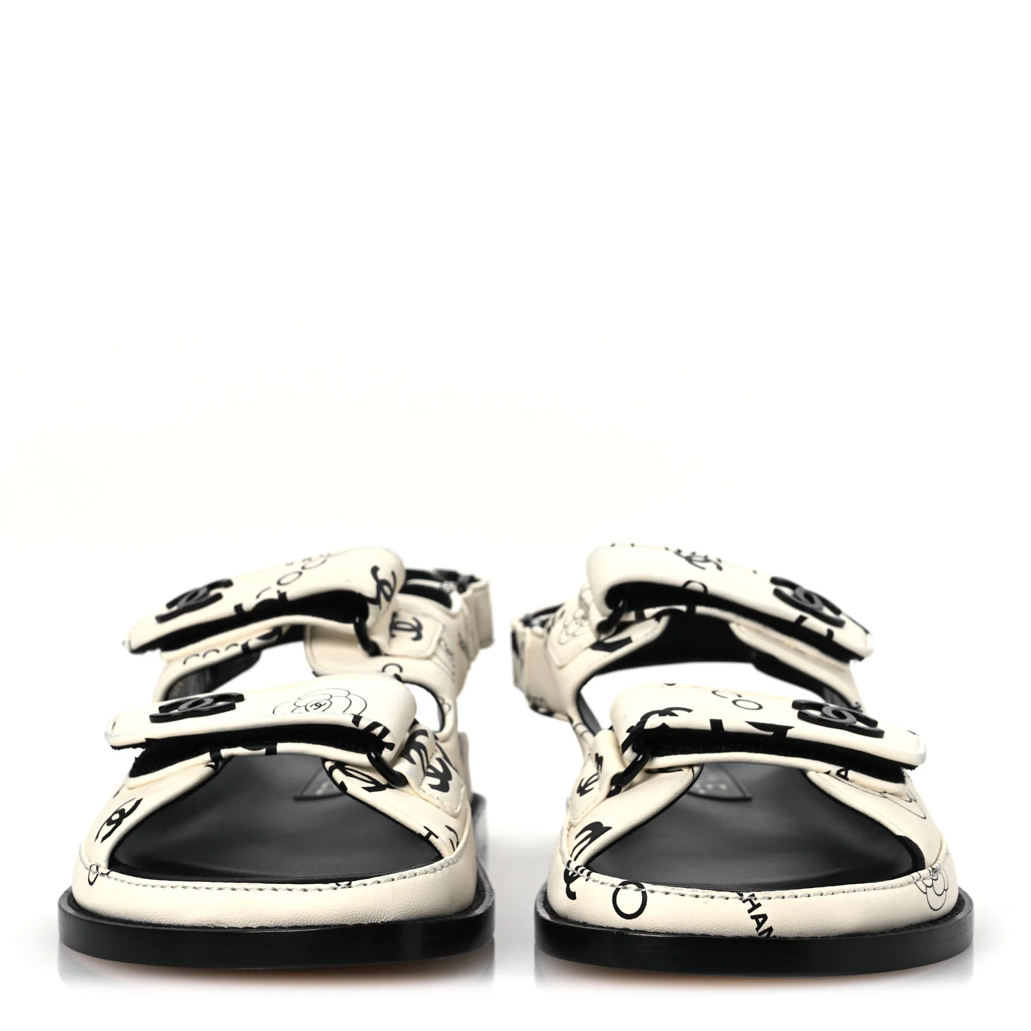 Lambskin Printed CC Velcro Dad Sandals 37.5 White Black - Top Club