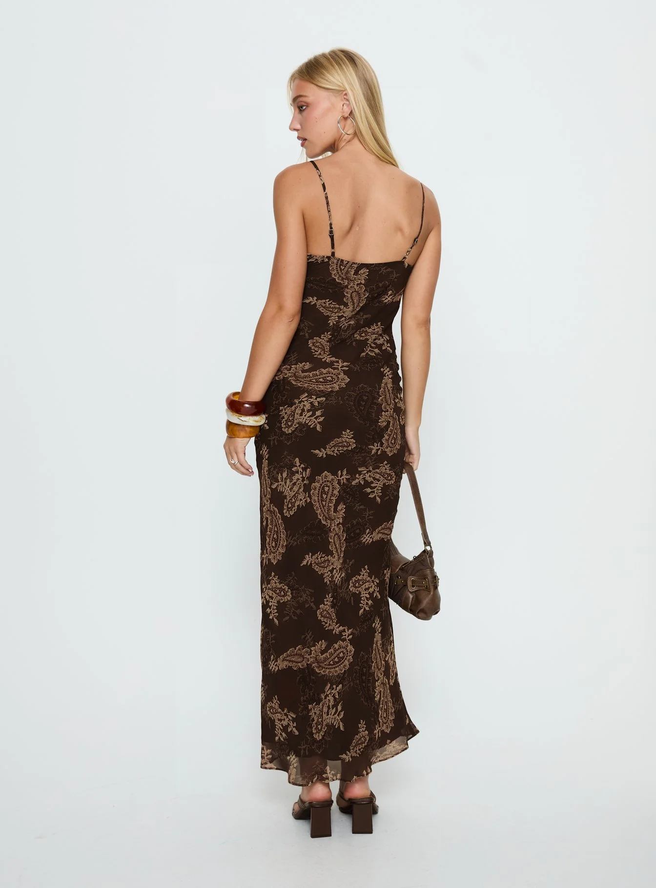 Jemimah V Neck Maxi Dress Brown Paisley