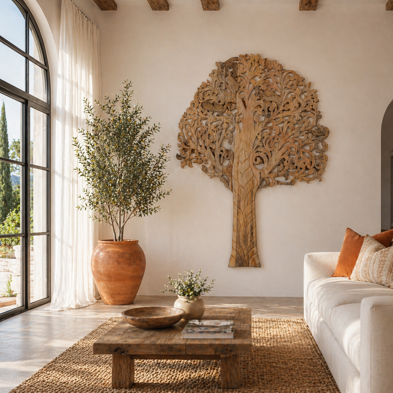 Tree - Handgesneden Mango Houten Wandpaneel 180x150cm