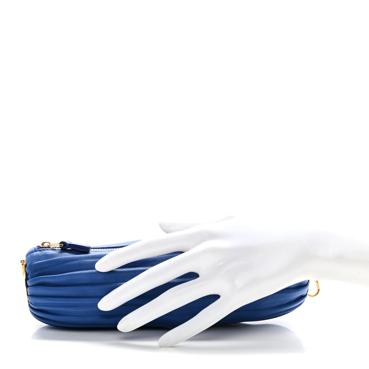 Lambskin Pleated Bracelet Pouch Shoulder Bag Royal Blue