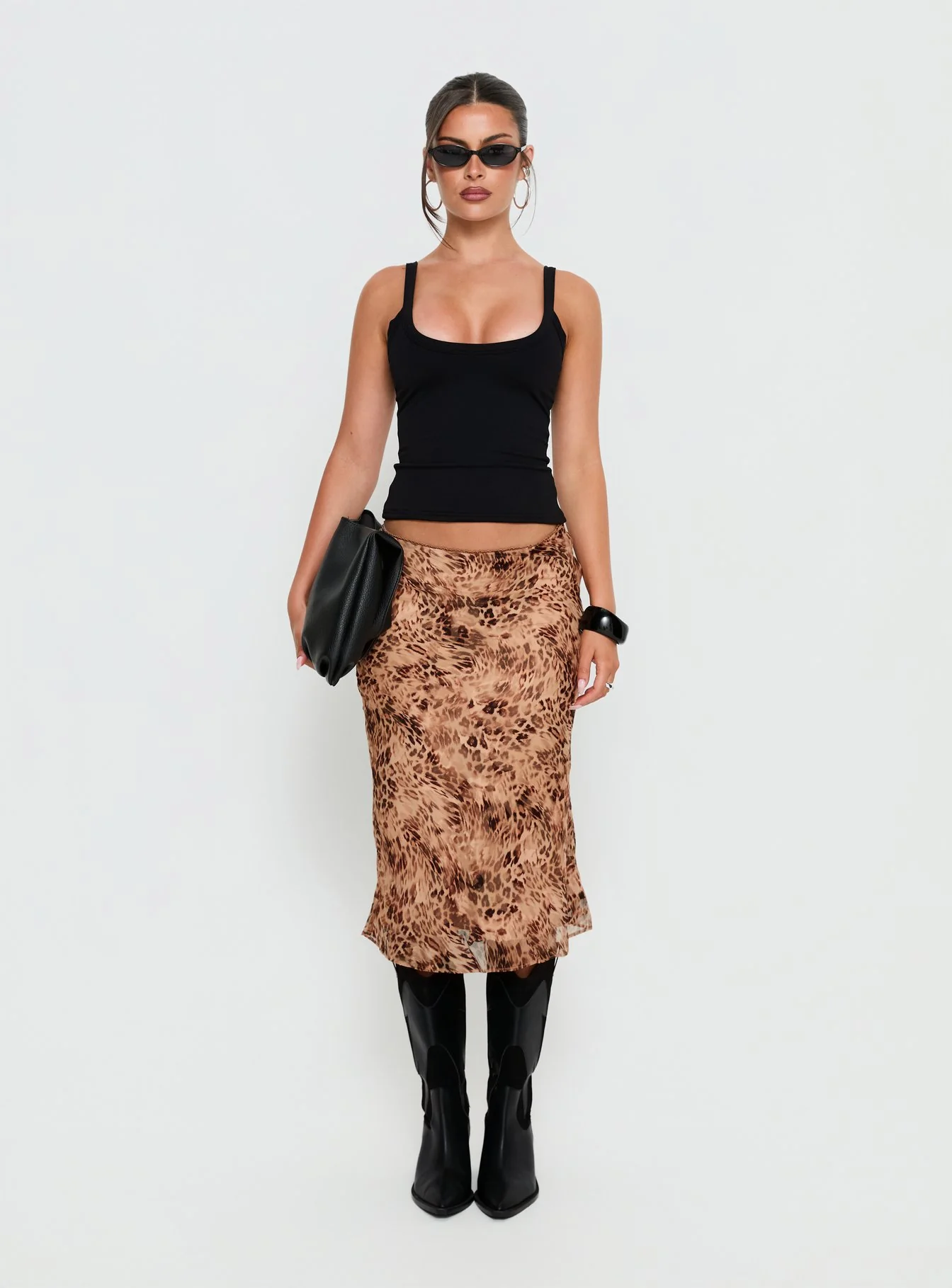 Sydni Midi Bias Cut Skirt Leopard
