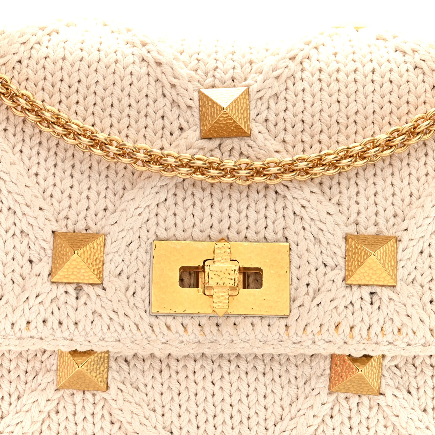 Knit Large Roman Stud Shoulder Bag Ecru - Top Club
