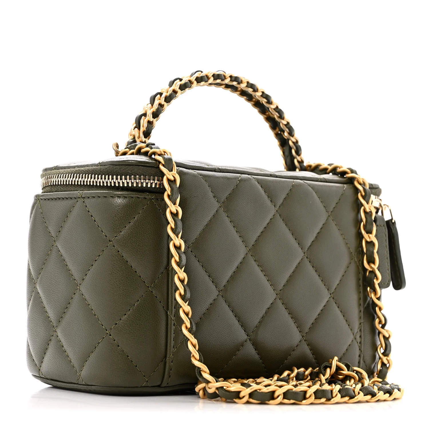 Lambskin Quilted Pick Me Up Vanity Case Khaki - Top Club
