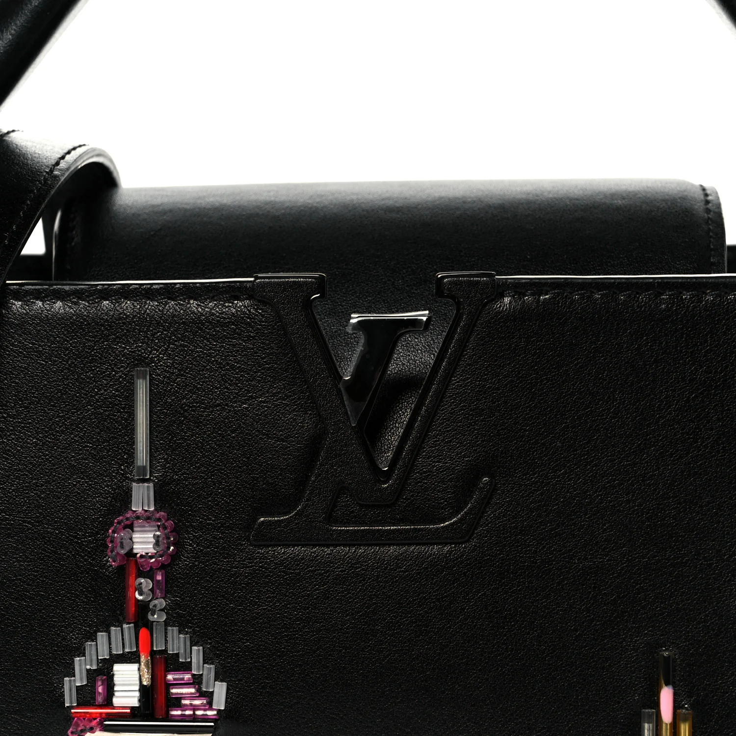 Calfskin Karung Beaded Shanghai Skyline Capucines BB Black - Top Club