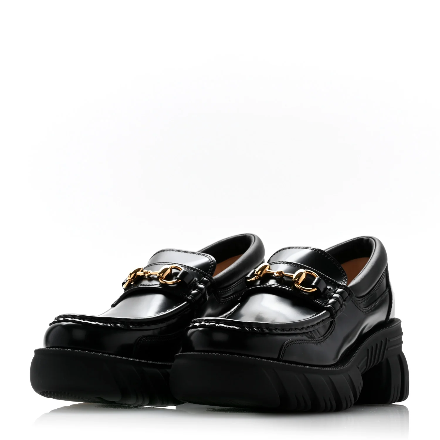 Magnum Calfskin Nappa Samoa Womens Horsebit Platform Chunky Lug Sole 40mm Loafers 35.5 Black - Top Club