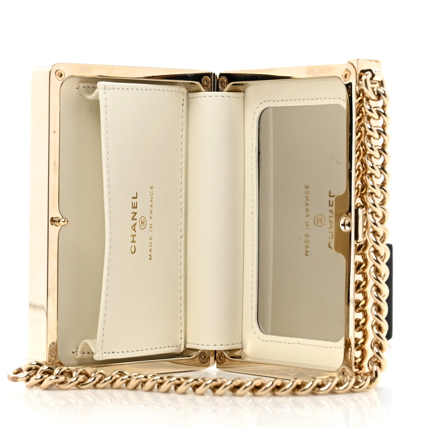 Patent Calfskin Boy Minaudiere White - Top Club