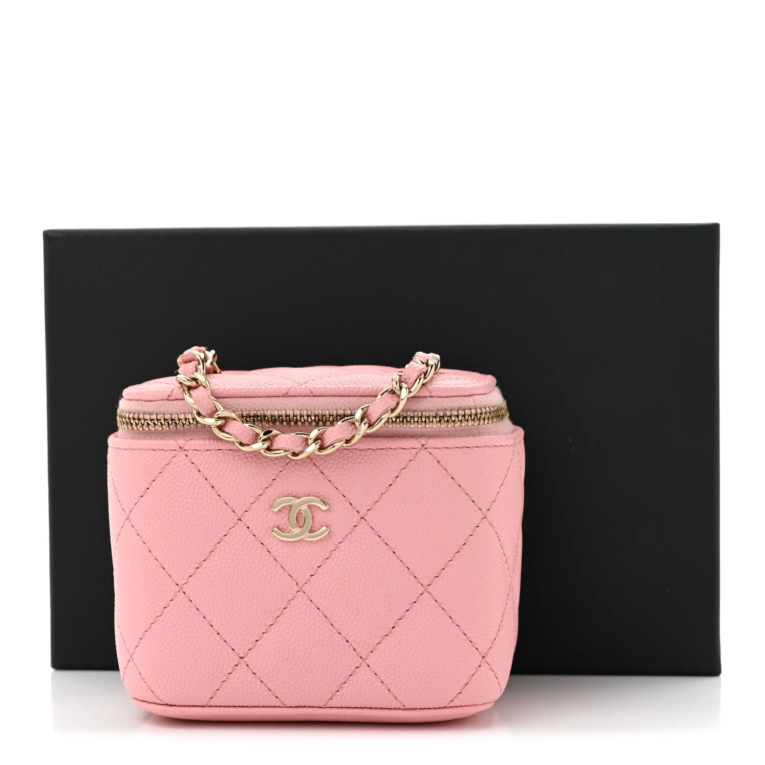 Caviar Quilted Mini Vanity Case With Chain Pink - Top Club