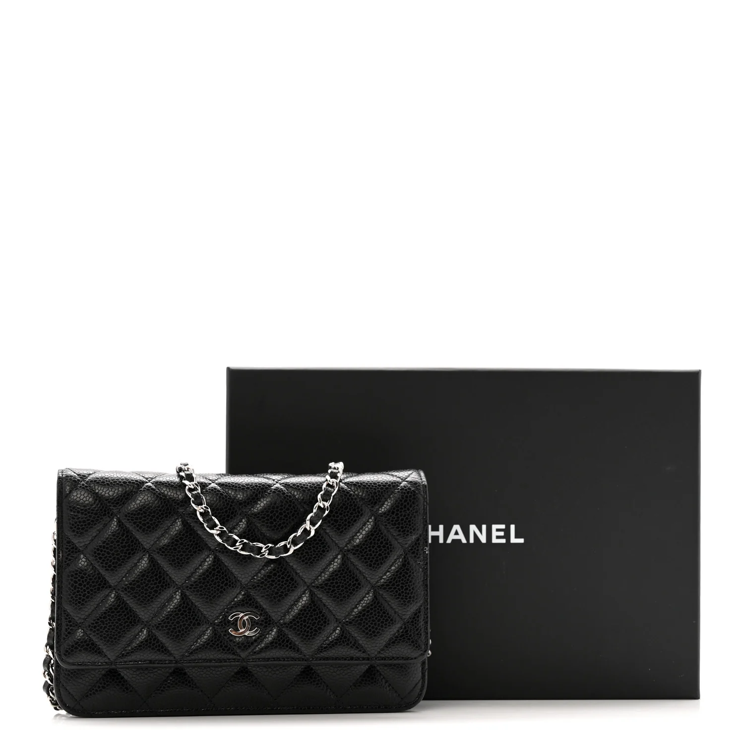 Caviar Quilted Wallet on Chain WOC Black - Top Club