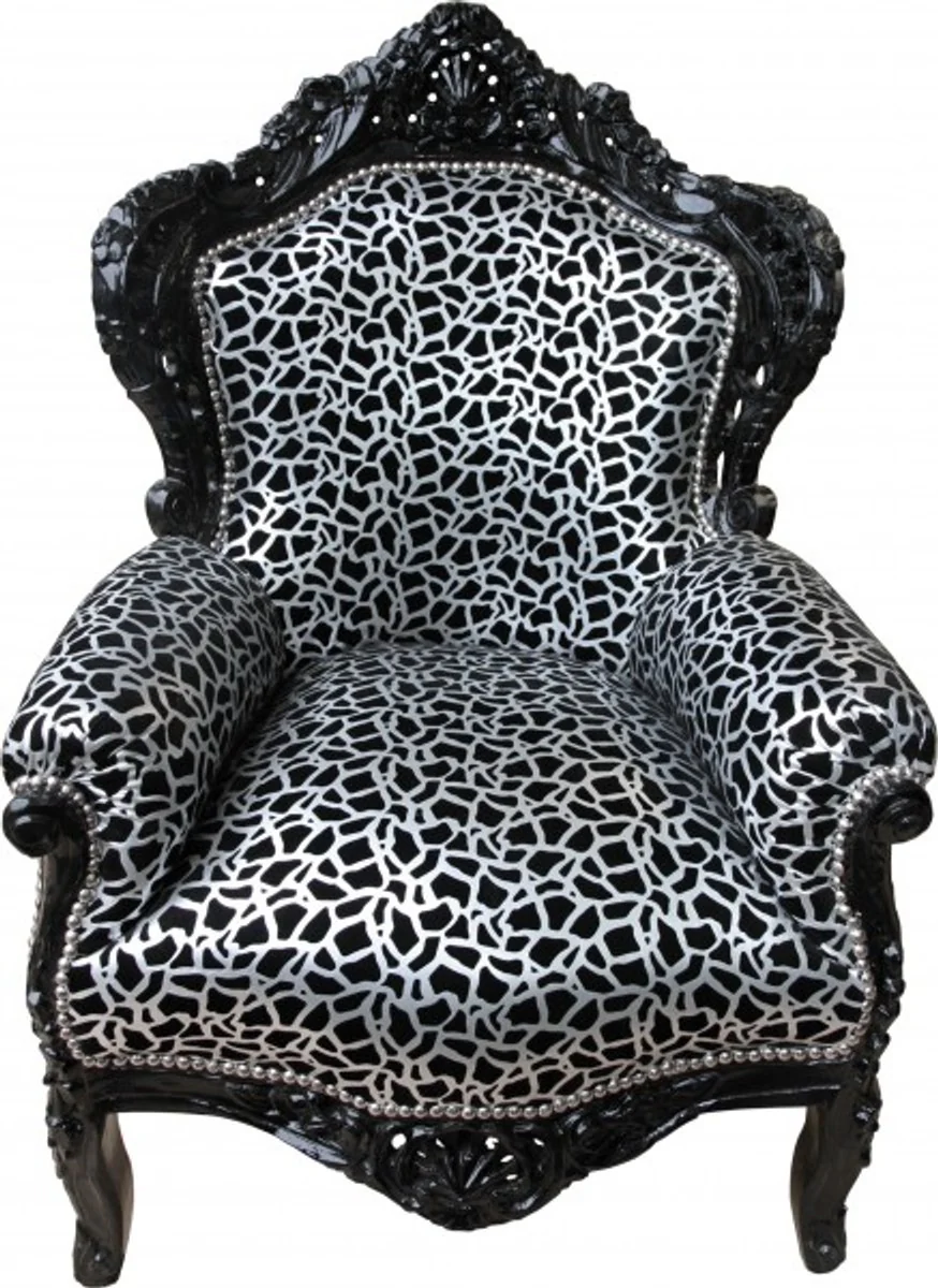 Baroque Armchair King Silver Black Pattern / Black 85 x 85 x H.120 cm