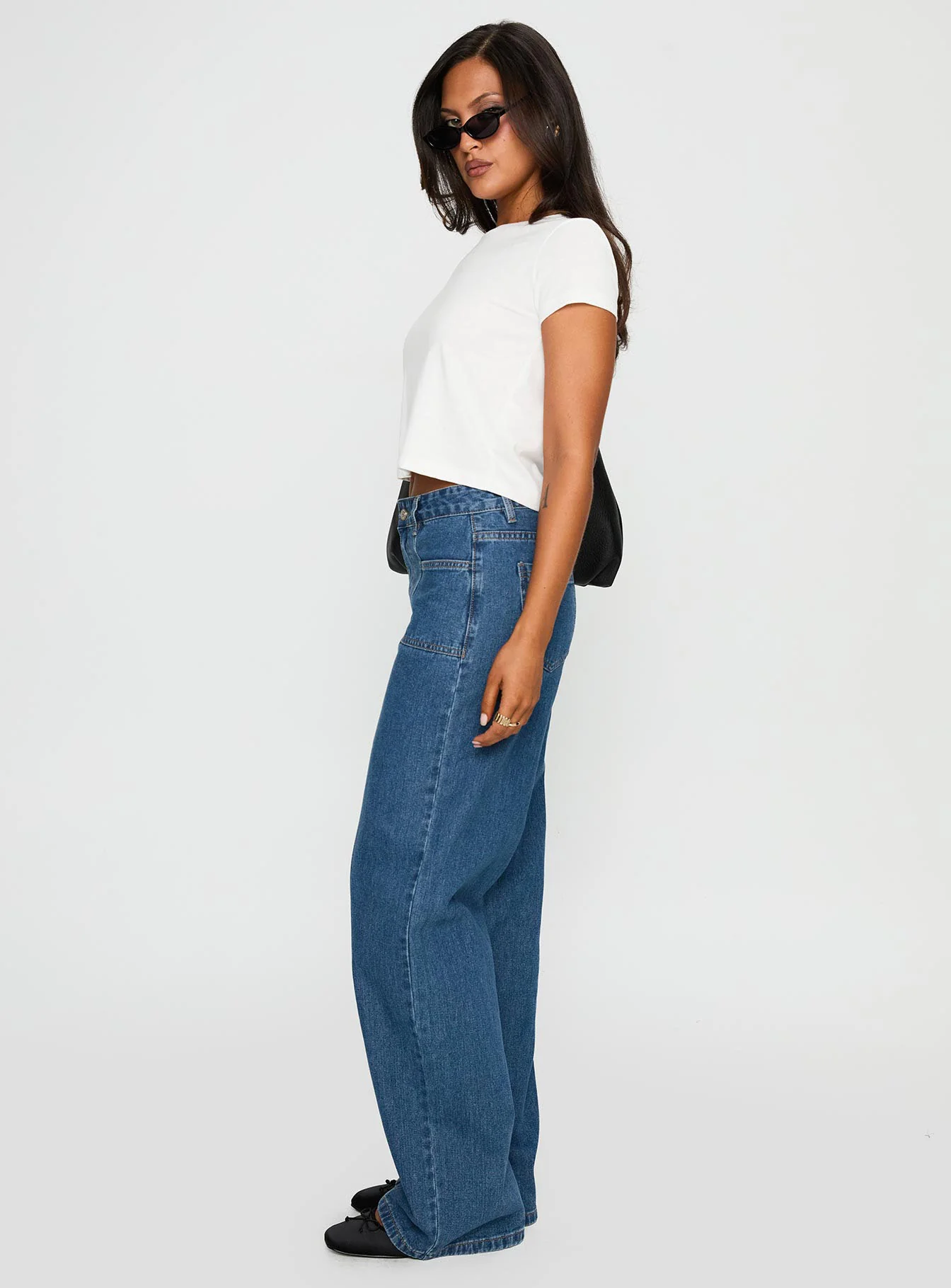 Taji Mid Rise Wide Leg Jeans Dark Blue