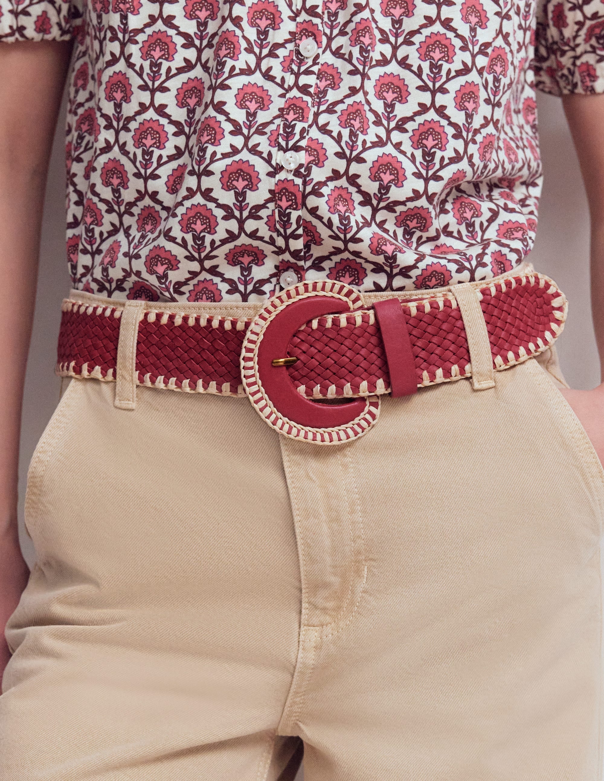 Gewebter Gürtel mit Ziernaht-Winter Puderrosa