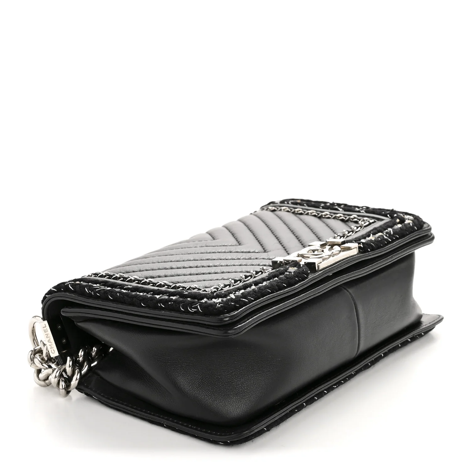 Calfskin Chevron Tweed Medium Boy Flap Black - Top Club