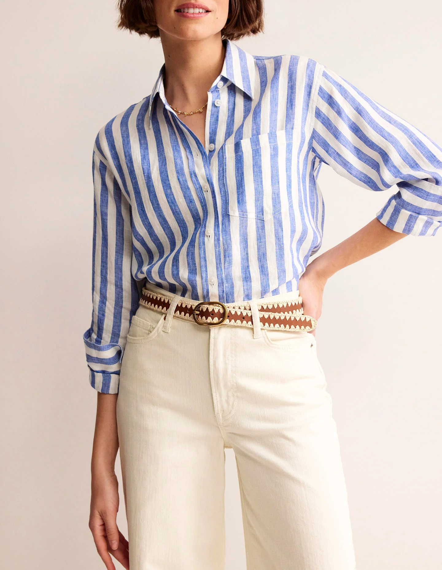 Klassischer Gürtel mit Überwendlingsstich-Hellbraun