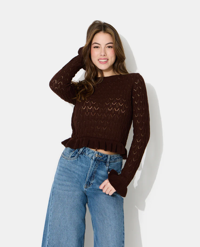 Pimkie Pull en maille ajourée avec petits volants