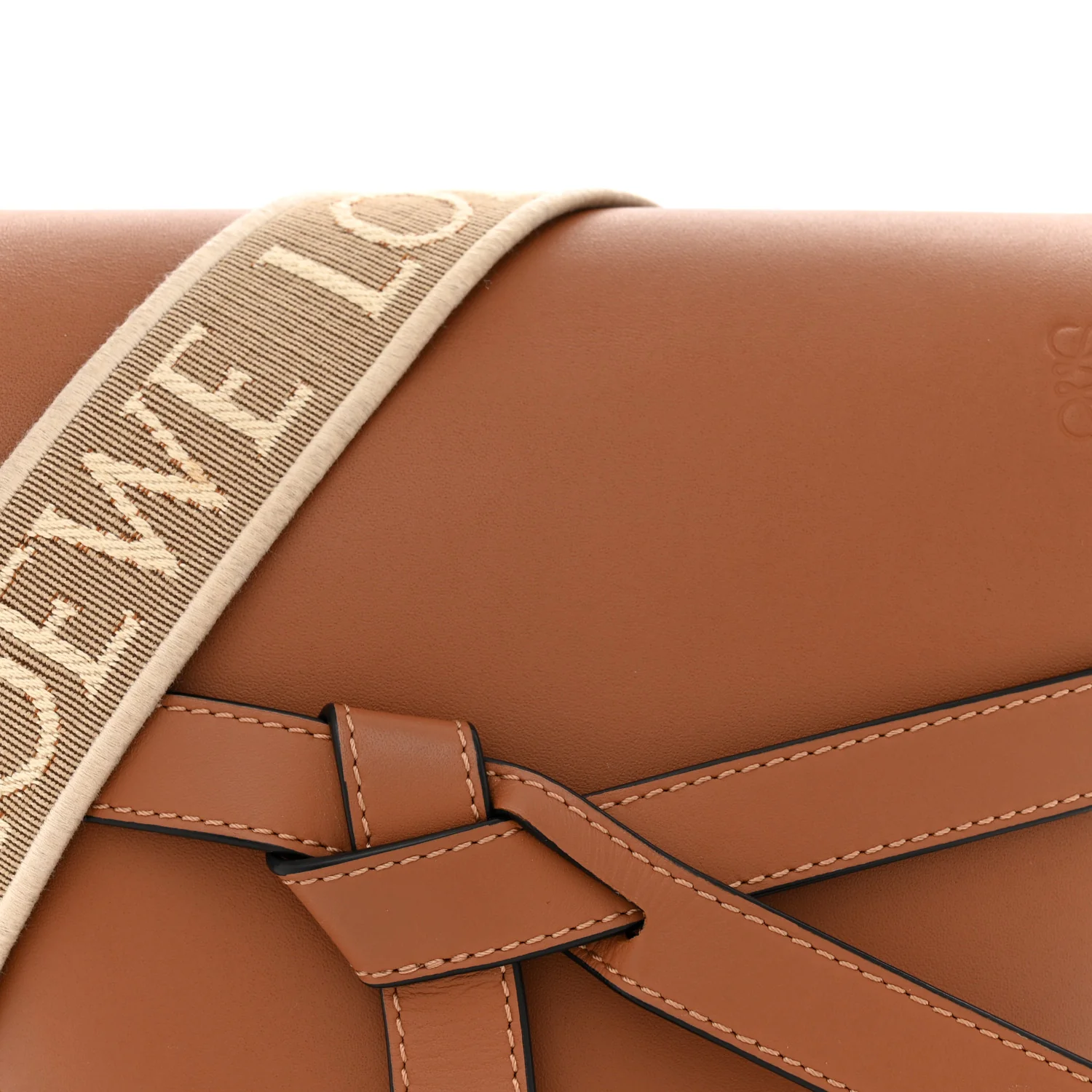Calfskin Jacquard Small Gate Dual Bag Tan - Top Club