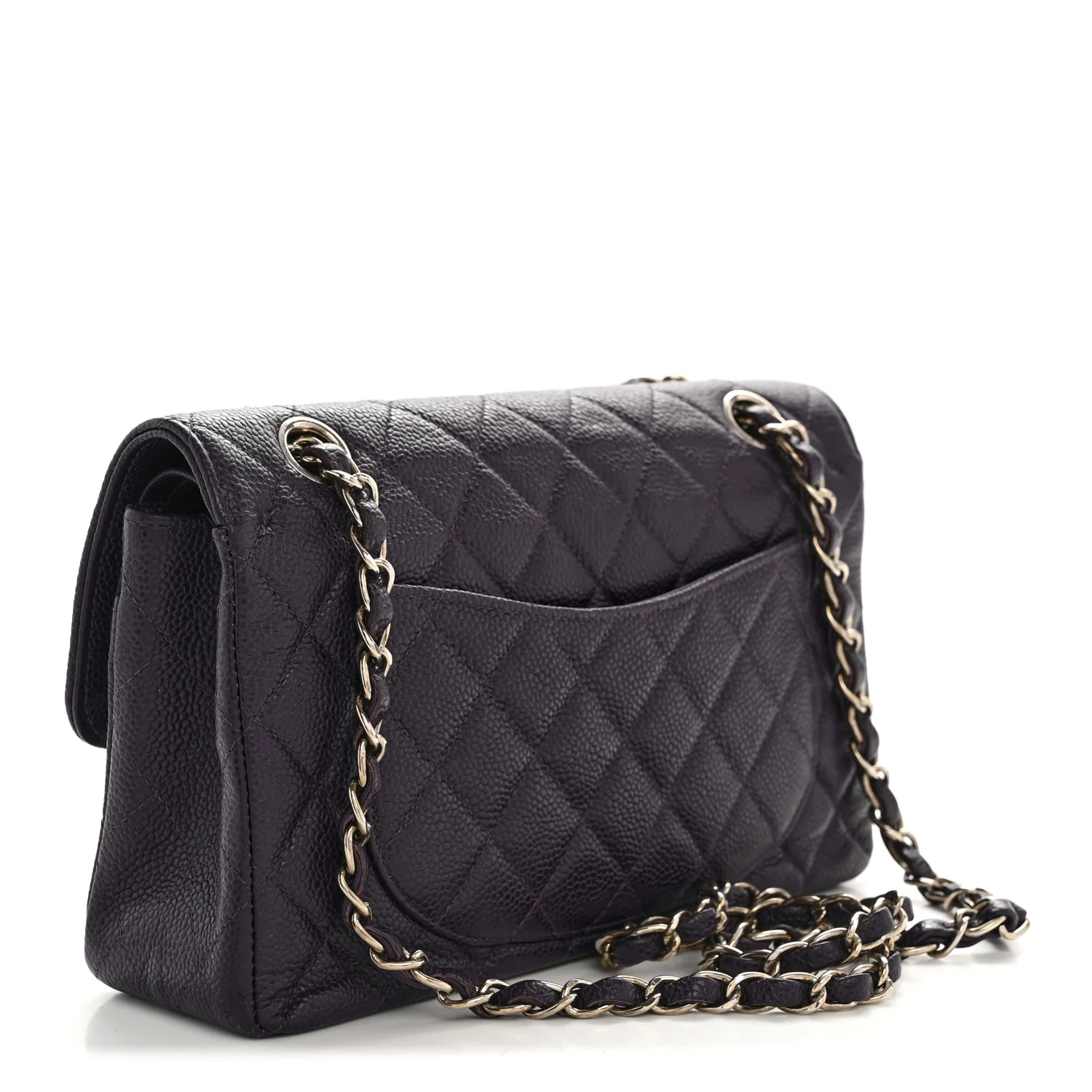 Caviar Quilted Small Double Flap Dark Purple - Top Club