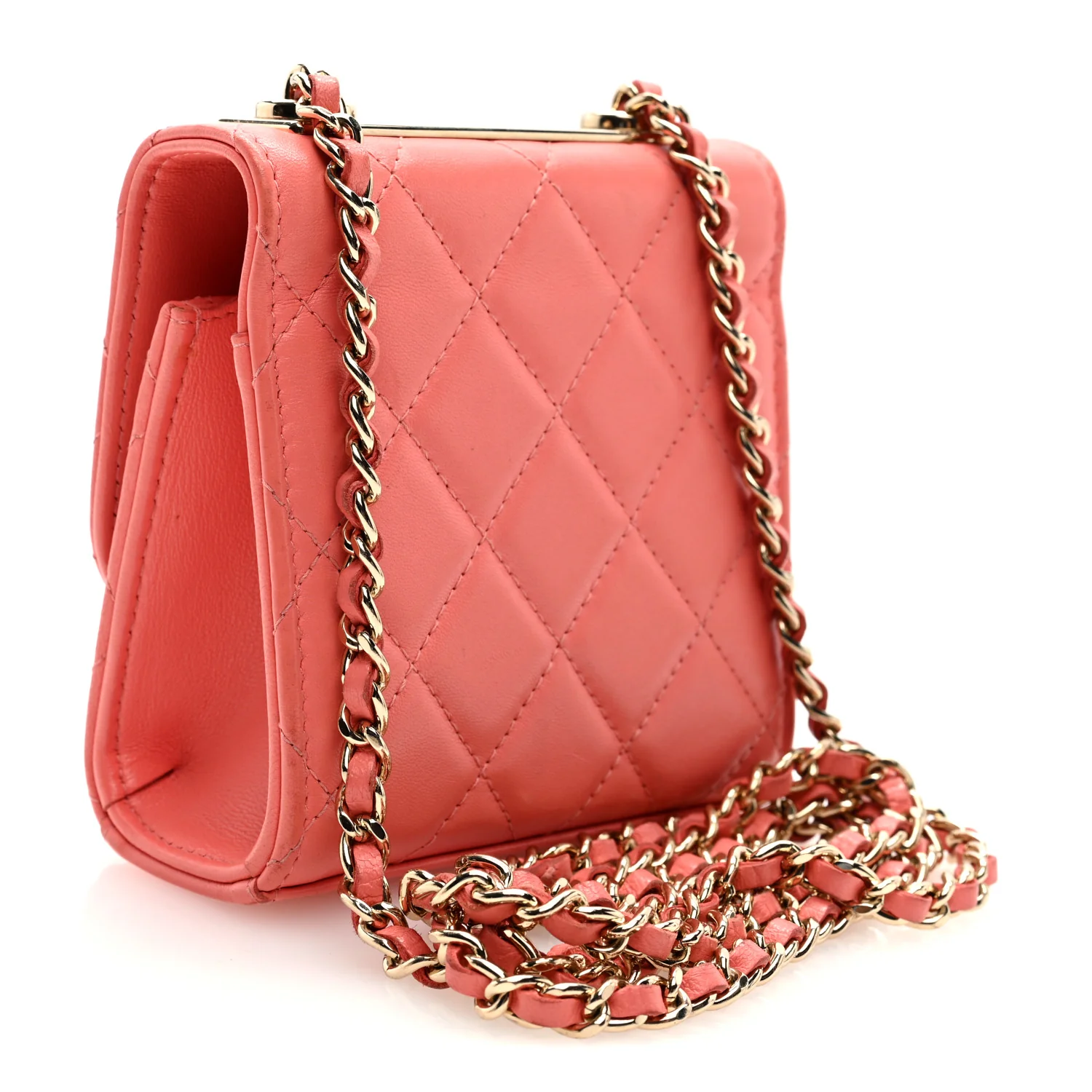 Lambskin Quilted Mini Trendy CC Clutch With Chain Coral Pink - Top Club