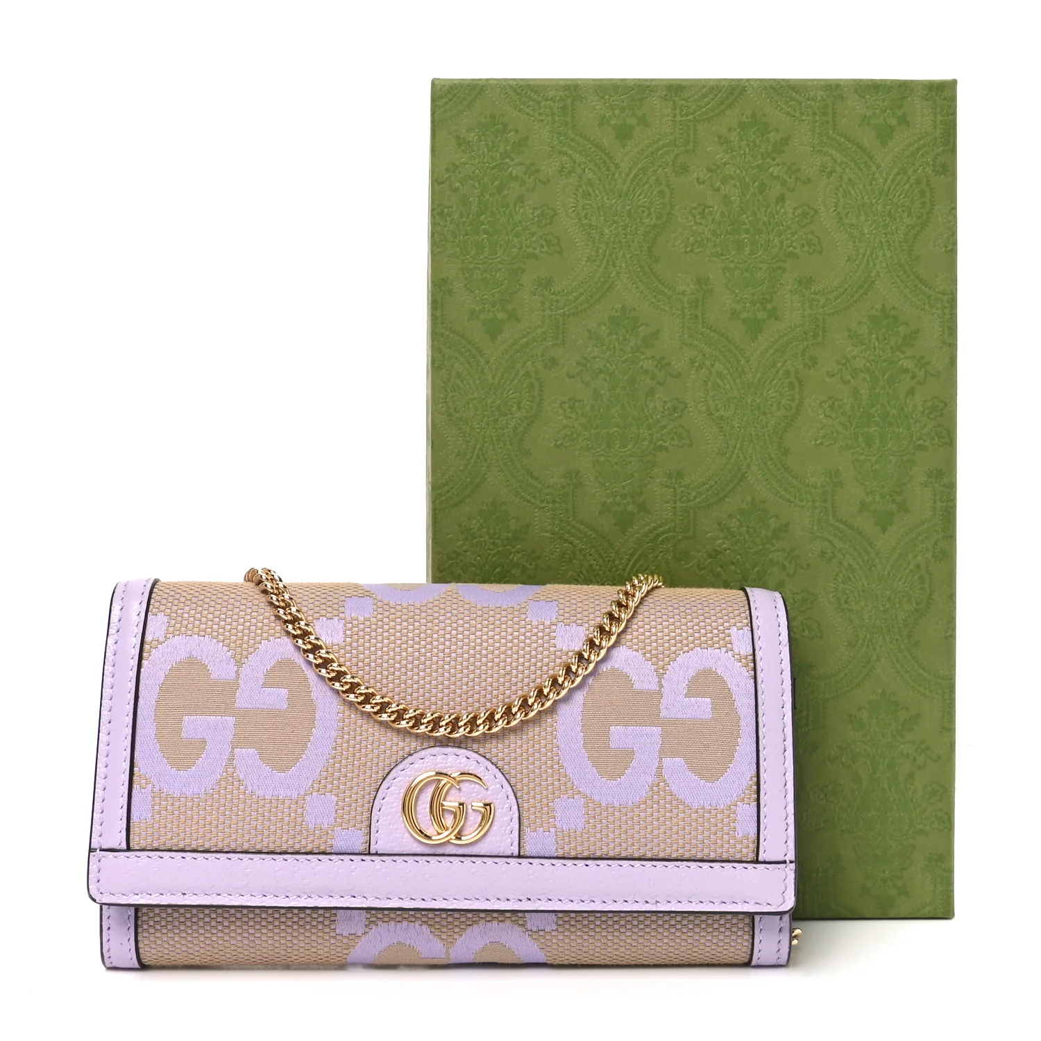 Monogram Jumbo GG Textured Dollar Calfskin Ophidia Continental Wallet On Chain Beige Lapis - Top Club