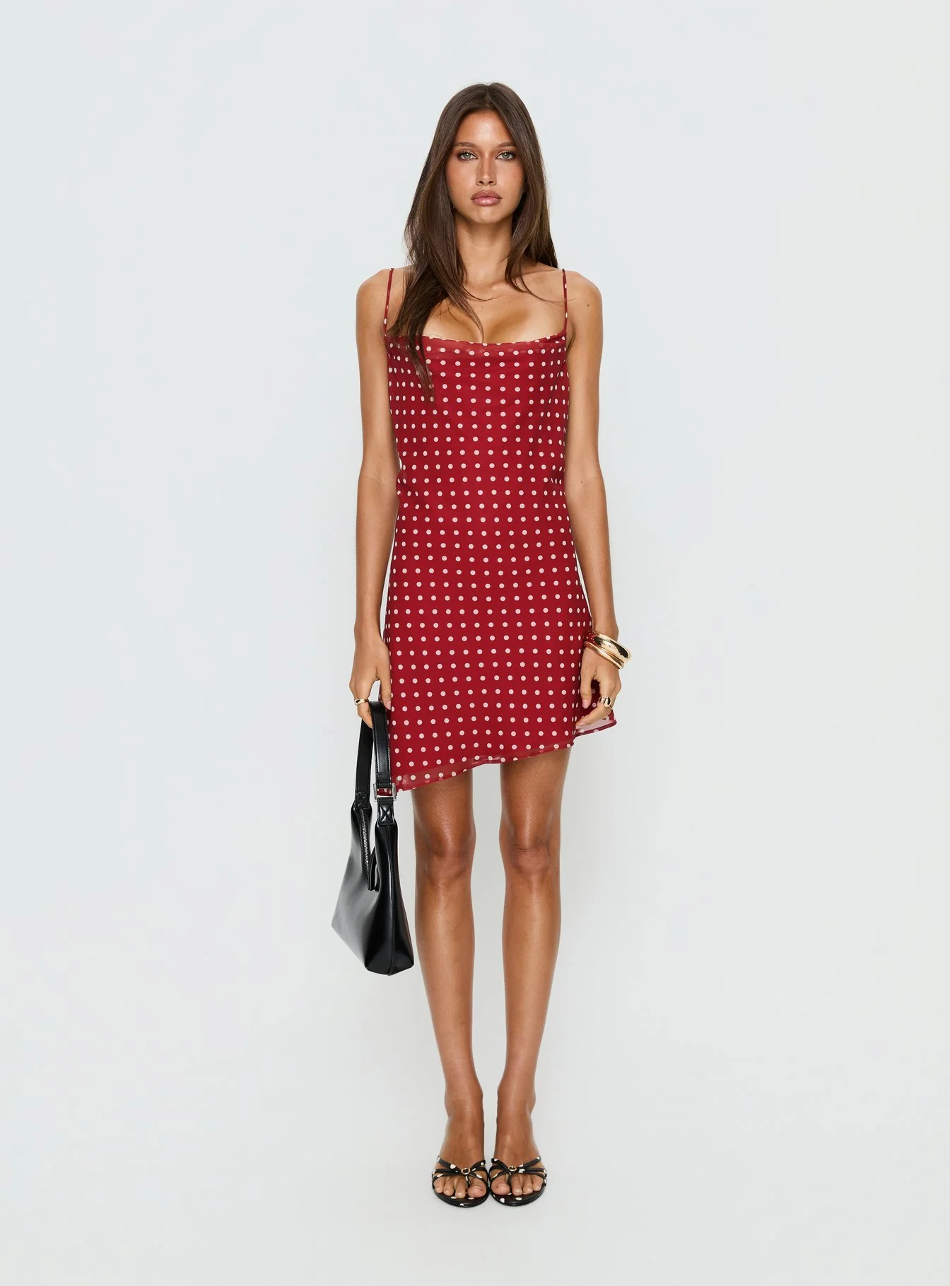 Elisabetta Mini Dress Burgundy Polka Dot