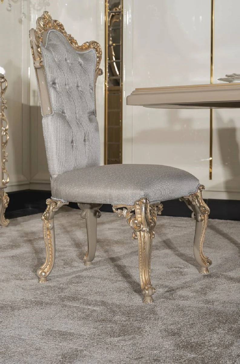 Luxury Baroque Dining Room Chair Set of 4 Silver / Gray / Gold - Magnificent Baroque Style Kitchen Chairs - Luxury Dining Room Furniture in Baroque Style - Baroque Dining Room Furniture - Baroque Style Furniture