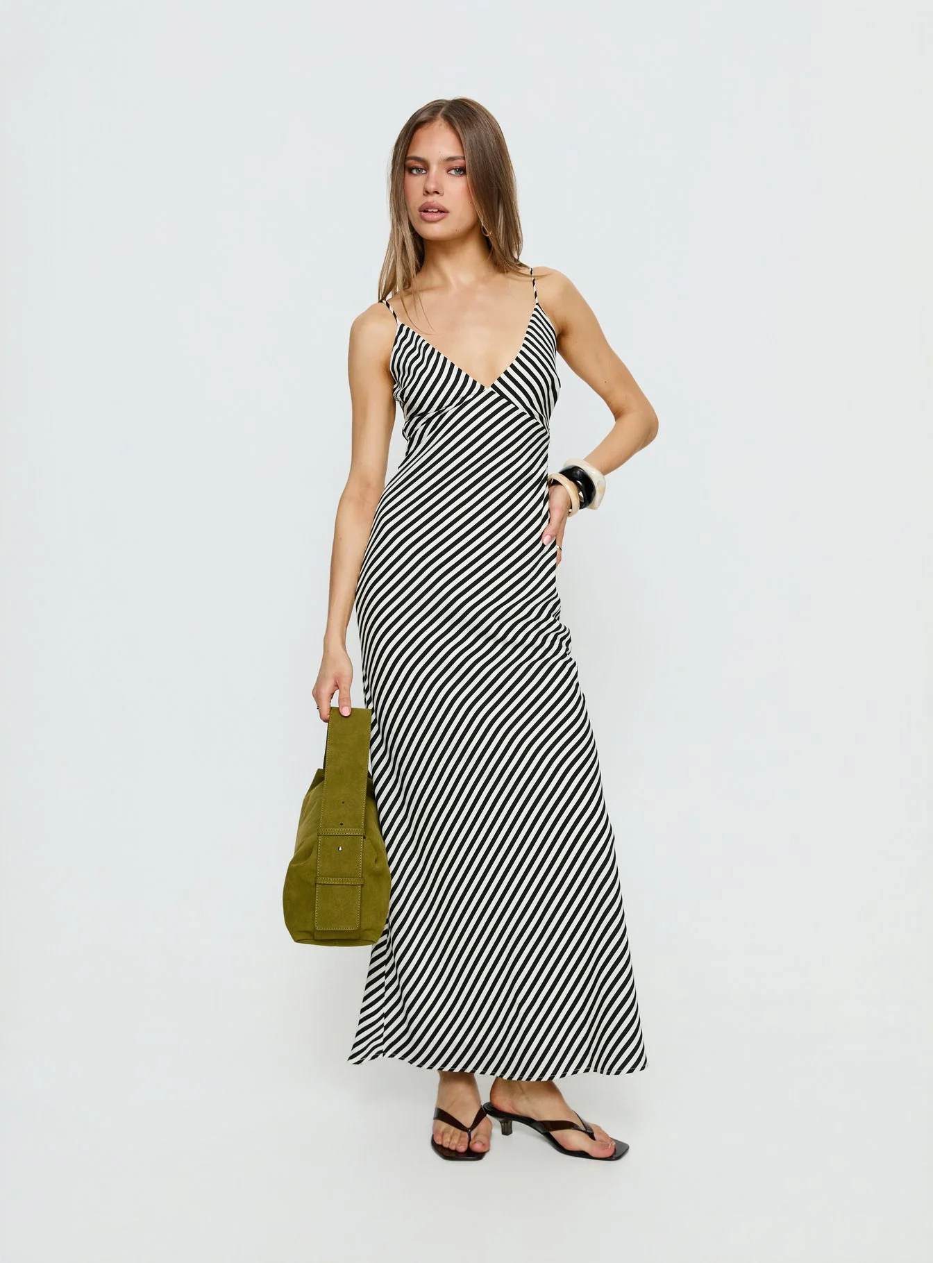 Lesondo V Neck Maxi Dress Black / White Stripe