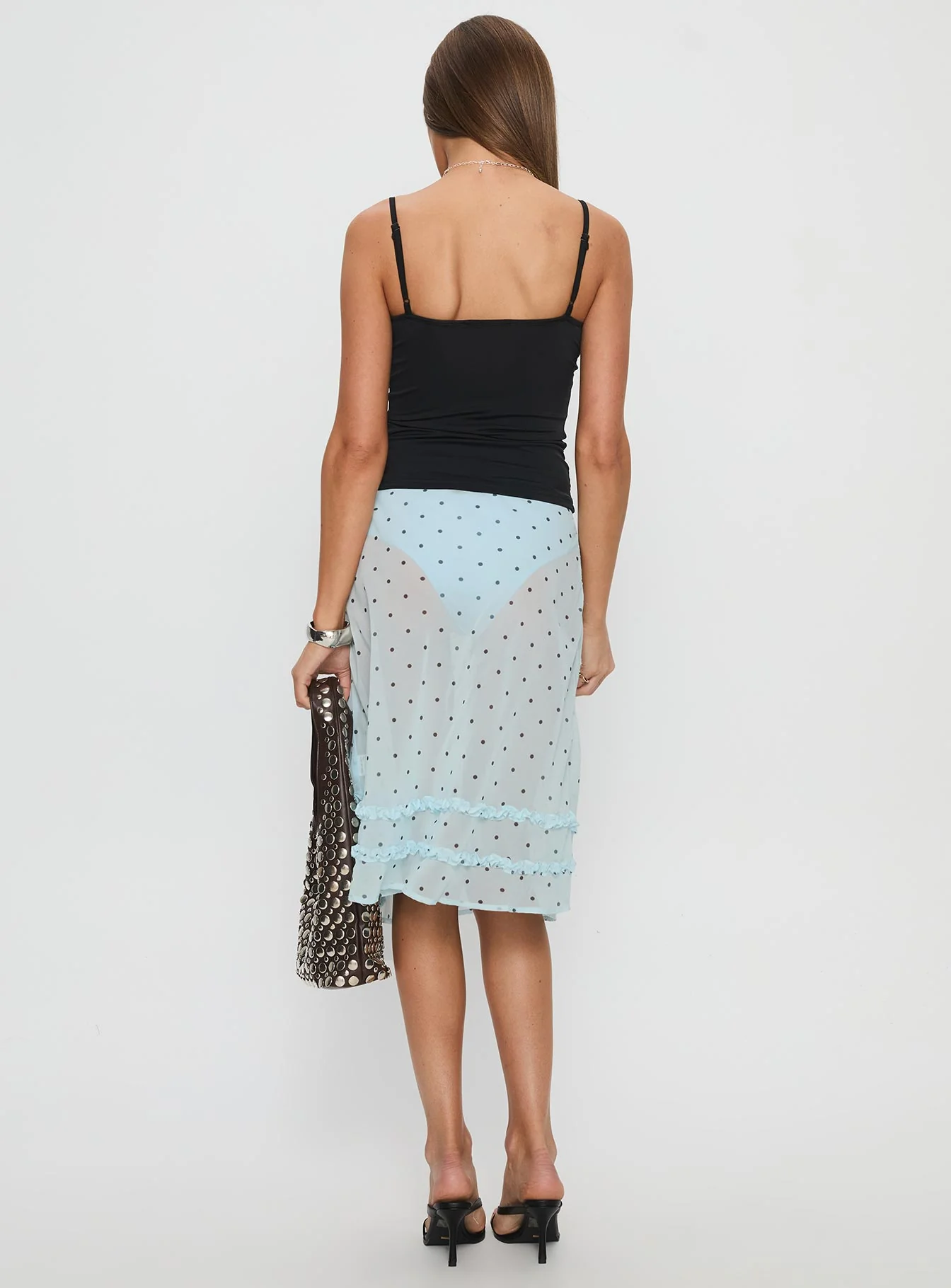 Lyza Sheer Midi Skirt Blue Polka